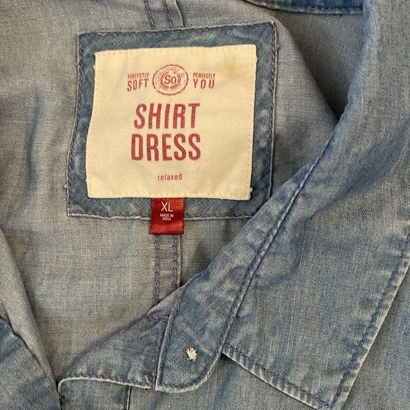 SO Ladies Blue Chambray Roll Up Long Sleeve Shirt Dress GUC Size XL Soft & Light - Picture 3 of 8
